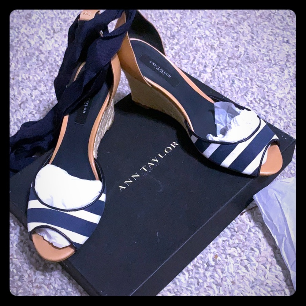 Ann Taylor Makena Peep Wedge with Ribbon